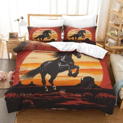 Cheval Housse de Couette Imprimée 3D Douce 3 Pièces Literie Garçons Filles