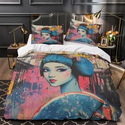 Arte grafiti japonés Funda Nórdica Impresa en 3D Suave 3 Piezas Ropa de Cama para Niños Niñas