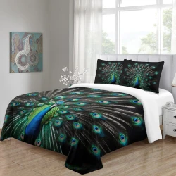 Paon Housse de Couette Imprimée 3D Douce 3 Pièces Literie Garçons Filles