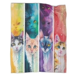 Chat Plaid en Polaire Imprimé 3D Couverture Douce Confortable pour Canapé Lit Bureau