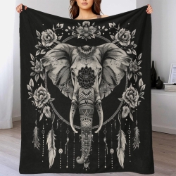 Éléphant Plaid en Polaire Imprimé 3D Couverture Douce Confortable pour Canapé Lit Bureau