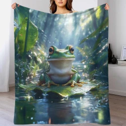 Grenouille Plaid en Polaire Imprimé 3D Couverture Douce Confortable pour Canapé Lit Bureau