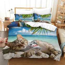 Chat Housse de Couette Imprimée 3D Douce 3 Pièces Literie Garçons Filles