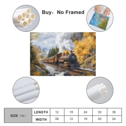 Train à vapeur Peinture sur toile sans cadre, impressions posters art mural pour déco maison chambre bureau