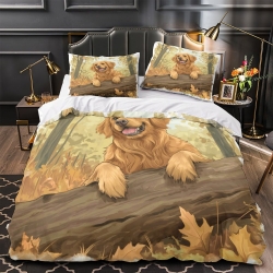 Golden Retriever Housse de Couette Imprimée 3D Douce 3 Pièces Literie Garçons Filles