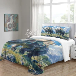 Dinosaure Housse de Couette Imprimée 3D Douce 3 Pièces Literie Garçons Filles
