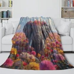 Éléphant Plaid en Polaire Imprimé 3D Couverture Douce Confortable pour Canapé Lit Bureau