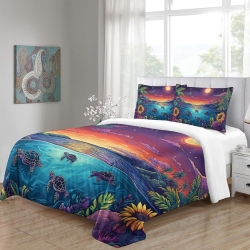 Tortue de mer Housse de Couette Imprimée 3D Douce 3 Pièces Literie Garçons Filles
