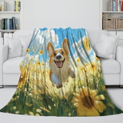 Corgi Plaid en Polaire Imprimé 3D Couverture Douce Confortable pour Canapé Lit Bureau