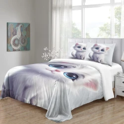 Cute Chat Housse de Couette Imprimée 3D Douce 3 Pièces Literie Garçons Filles