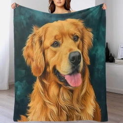 Golden Retriever Plaid en Polaire Imprimé 3D Couverture Douce Confortable pour Canapé Lit Bureau