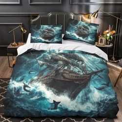 Voilier Housse de Couette Imprimée 3D Douce 3 Pièces Literie Garçons Filles