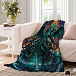 Mythe de l'horreur Cthulhu Plaid en Polaire Imprimé 3D Couverture Douce Confortable pour Canapé Lit Bureau