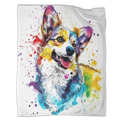 Corgi Plaid en Polaire Imprimé 3D Couverture Douce Confortable pour Canapé Lit Bureau