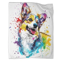 Corgi Plaid en Polaire Imprimé 3D Couverture Douce Confortable pour Canapé Lit Bureau
