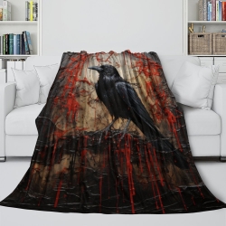 Corbeau Plaid en Polaire Imprimé 3D Couverture Douce Confortable pour Canapé Lit Bureau