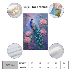 Paon Peinture sur toile sans cadre, impressions posters art mural pour déco maison chambre bureau