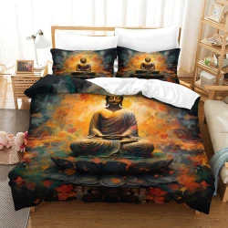 Bouddha Housse de Couette Imprimée 3D Douce 3 Pièces Literie Garçons Filles