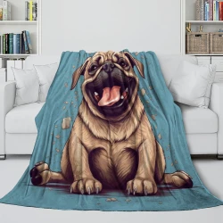 Pug Chien Plaid en Polaire Imprimé 3D Couverture Douce Confortable pour Canapé Lit Bureau