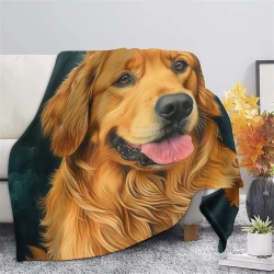 Golden Retriever Plaid en Polaire Imprimé 3D Couverture Douce Confortable pour Canapé Lit Bureau