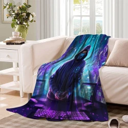 Hacker Coperta in Pile Stampata 3D Morbida e Confortevole per Divano Letto Ufficio