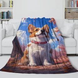 Corgi Plaid en Polaire Imprimé 3D Couverture Douce Confortable pour Canapé Lit Bureau