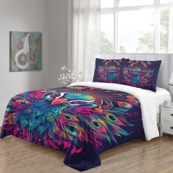 Paon Housse de Couette Imprimée 3D Douce 3 Pièces Literie Garçons Filles