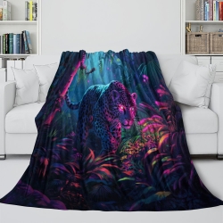 Léopard Plaid en Polaire Imprimé 3D Couverture Douce Confortable pour Canapé Lit Bureau