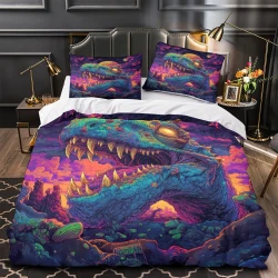 Dinosaure Housse de Couette Imprimée 3D Douce 3 Pièces Literie Garçons Filles