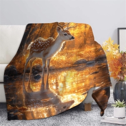 Cerf sika Plaid en Polaire Imprimé 3D Couverture Douce Confortable pour Canapé Lit Bureau