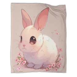 Lapin Petit lapin Plaid en Polaire Imprimé 3D Couverture Douce Confortable pour Canapé Lit Bureau
