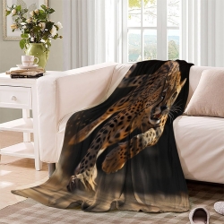 Léopard Plaid en Polaire Imprimé 3D Couverture Douce Confortable pour Canapé Lit Bureau