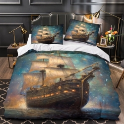 Voilier Housse de Couette Imprimée 3D Douce 3 Pièces Literie Garçons Filles