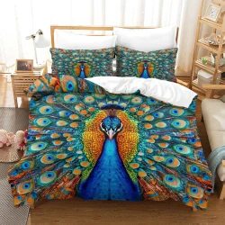 Paon Housse de Couette Imprimée 3D Douce 3 Pièces Literie Garçons Filles