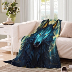 Loup Plaid en Polaire Imprimé 3D Couverture Douce Confortable pour Canapé Lit Bureau