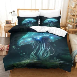 Méduse Housse de Couette Imprimée 3D Douce 3 Pièces Literie Garçons Filles