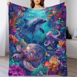 Tortue de mer Plaid en Polaire Imprimé 3D Couverture Douce Confortable pour Canapé Lit Bureau