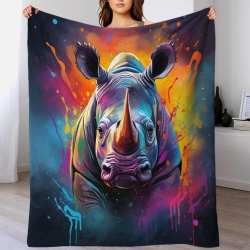 Rhinocéros Plaid en Polaire Imprimé 3D Couverture Douce Confortable pour Canapé Lit Bureau