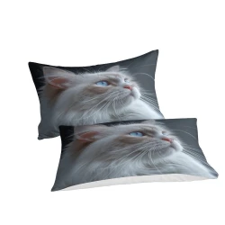 Cute Blue Eyed Chat Housse de Couette Imprimée 3D Douce 3 Pièces Literie Garçons Filles