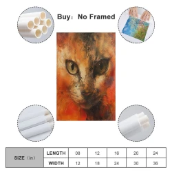 Painted Chat Peinture sur toile sans cadre, impressions posters art mural pour déco maison chambre bureau