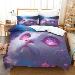 Chat Housse de Couette Imprimée 3D Douce 3 Pièces Literie Garçons Filles