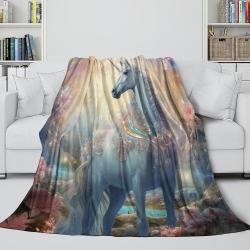 Licorne Plaid en Polaire Imprimé 3D Couverture Douce Confortable pour Canapé Lit Bureau