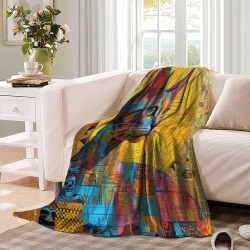 Cute Chat Plaid en Polaire Imprimé 3D Couverture Douce Confortable pour Canapé Lit Bureau