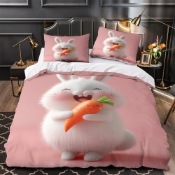 Lapin Housse de Couette Imprimée 3D Douce 3 Pièces Literie Garçons Filles
