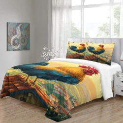 Coq Housse de Couette Imprimée 3D Douce 3 Pièces Literie Garçons Filles