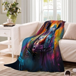 Rhinocéros Plaid en Polaire Imprimé 3D Couverture Douce Confortable pour Canapé Lit Bureau