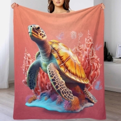 Tortue de mer Plaid en Polaire Imprimé 3D Couverture Douce Confortable pour Canapé Lit Bureau