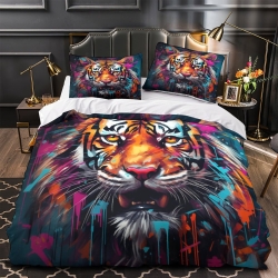 Tiger 3D Gedruckter Bettbezug Weiche 3-teilige Bettwäsche für Jungen Mädchen