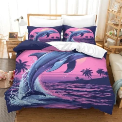 Dauphin Housse de Couette Imprimée 3D Douce 3 Pièces Literie Garçons Filles