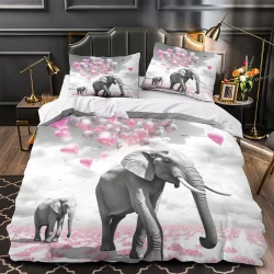 Éléphant Housse de Couette Imprimée 3D Douce 3 Pièces Literie Garçons Filles